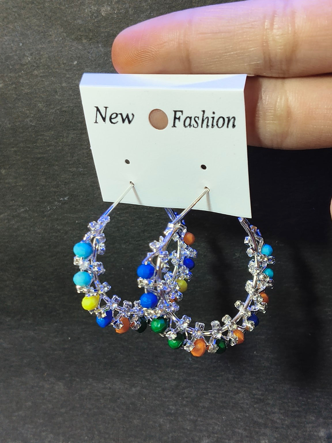 Multicolor Crystal Beaded Hoop Earrings for Women – New Fashion Trendy Party Wear